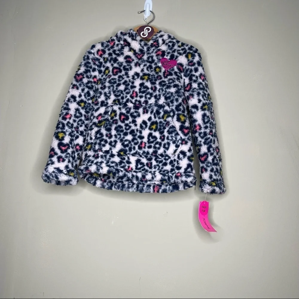 Betsey Johnson Leopard Sherpa Pullover Hoodie